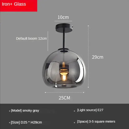 Modern glass ball led ceiling light with smoky gray glass ball and black iron fixture for bedroom decorbites ceiling light