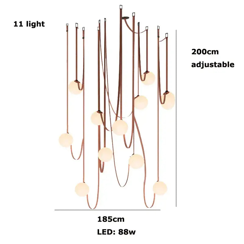 Modern glass ball led pendant light with 11 frosted bulbs and copper cords for black and orange living room decorbites