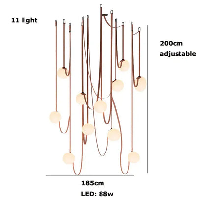 Modern glass ball led pendant light with 11 frosted bulbs and copper cords for black and orange living room decorbites