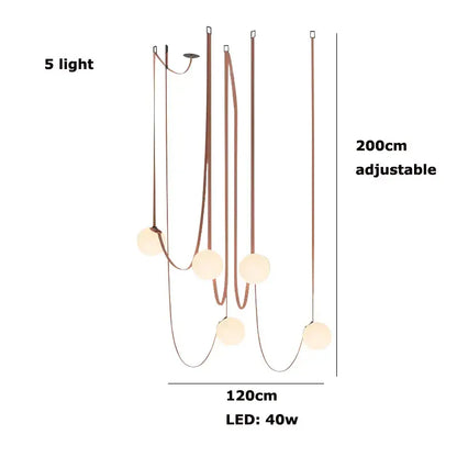 Modern glass ball led pendant light with five frosted glass bulbs and copper-toned cords for living room decorbites pendant light