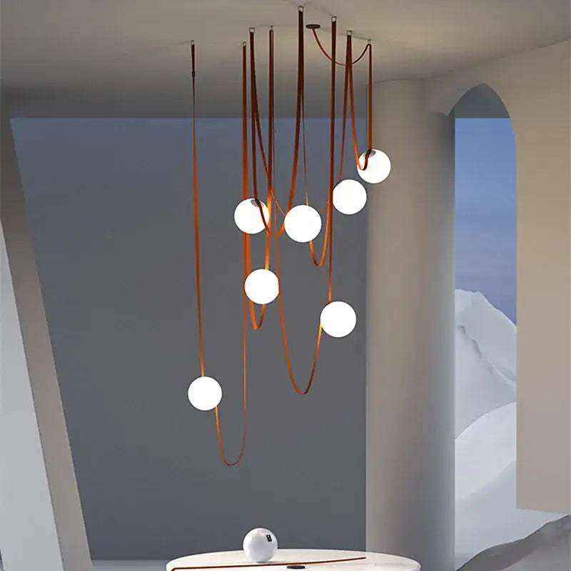 Modern copper-toned decorbites glass ball led pendant light with spherical white glass bulbs for living room decor