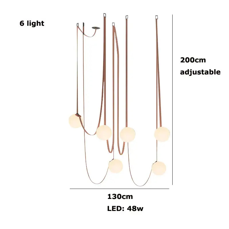 Modern glass ball led pendant light with six warm frosted glass globes on slender copper-toned cords for decorbites pendant light