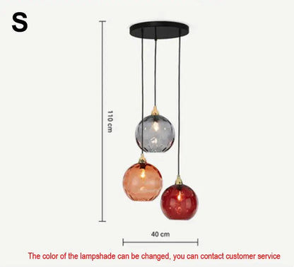 Modern glass ball lustre pendant lights with three-tiered gray amber and deep red glass shades for kitchen decorbites lighting