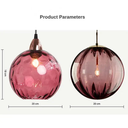 Modern glass ball lustre pendant lights featuring a textured pink and smooth dark purple glass ball for kitchen decorbites