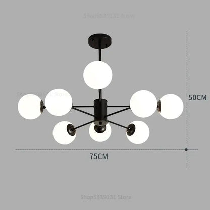 Modern black metal chandelier with eight frosted white glass globes for living room decorbites glass ball pendant lights