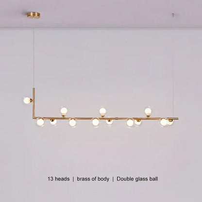 Modern brass decorbites glass black chandelier pendant light with 13 spherical bulbs for dining room decor