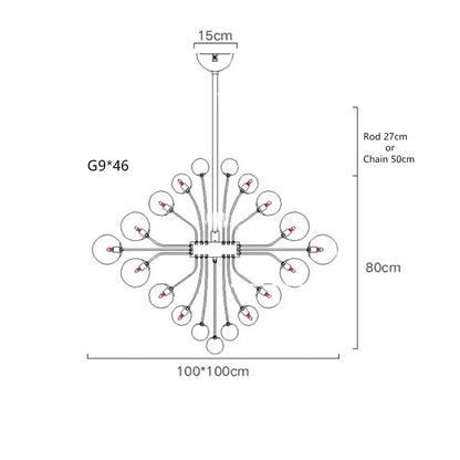 A modern glass bubble ceiling chandelier with 46 g9 bulbs on curved arms for elegant living room decorbites glass bubble