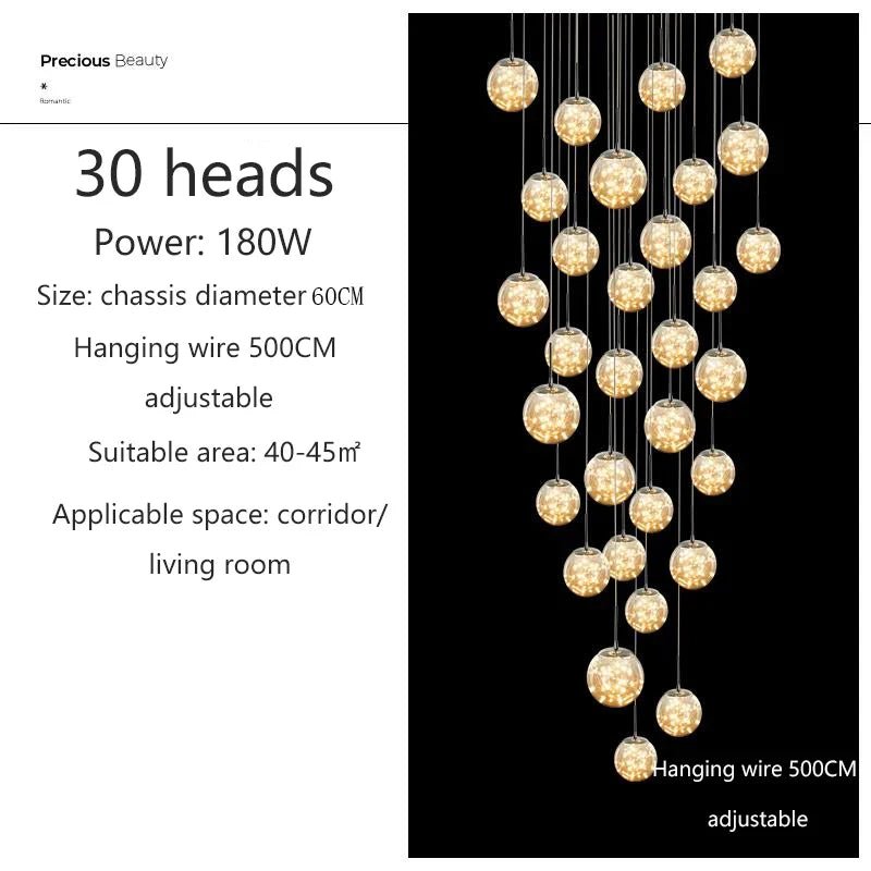 Modern Glass Bubble Staircase Pendant Chandelier - Decorbites