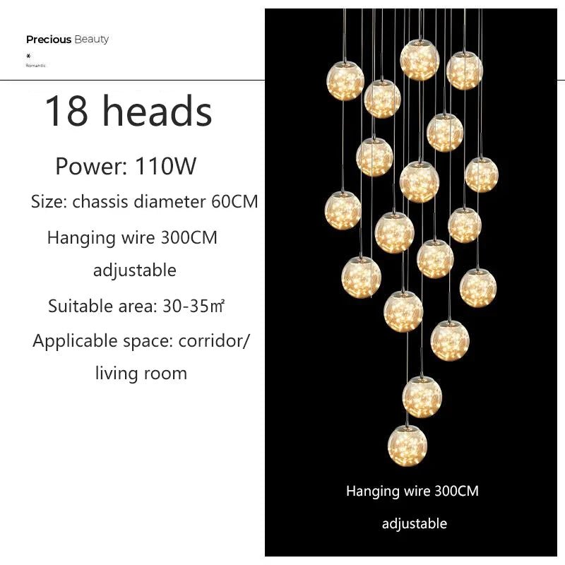 Modern Glass Bubble Staircase Pendant Chandelier - Decorbites