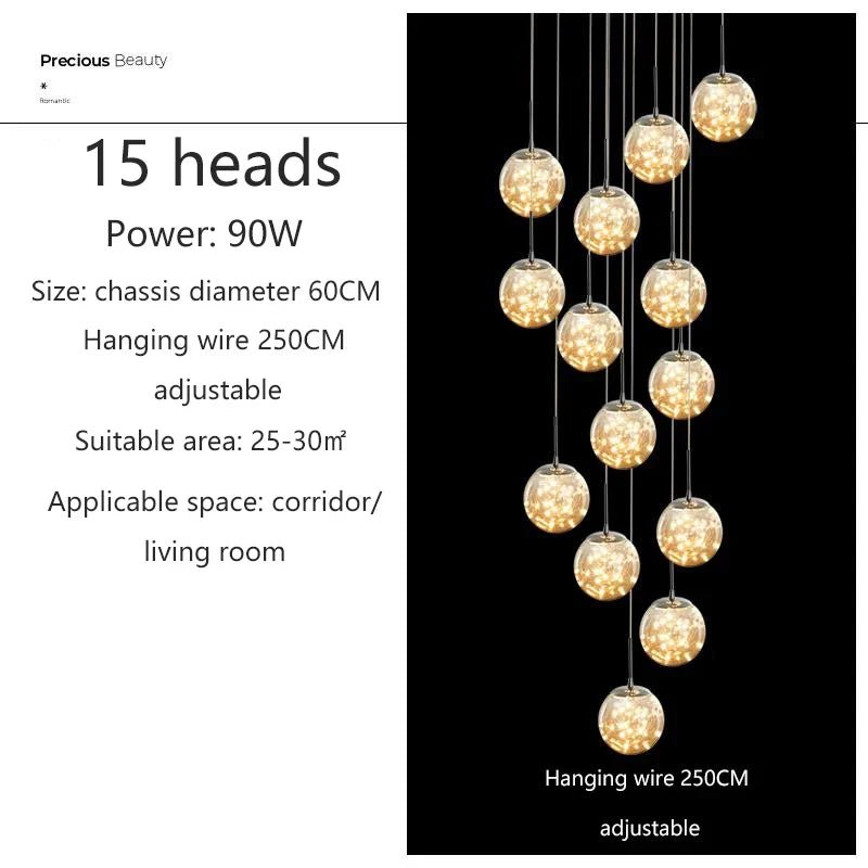 Modern Glass Bubble Staircase Pendant Chandelier - Decorbites
