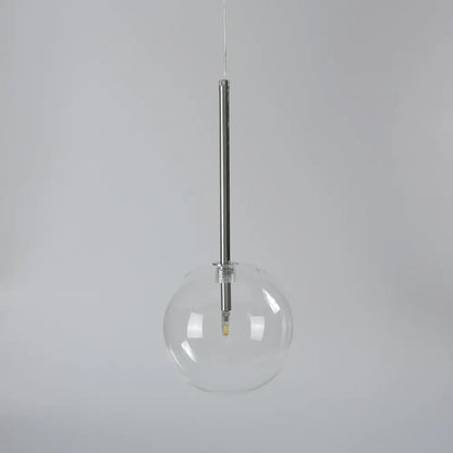 Modern glass globe chrome pendant light with clear glass globe and visible led bulb for dining room hanging lamp