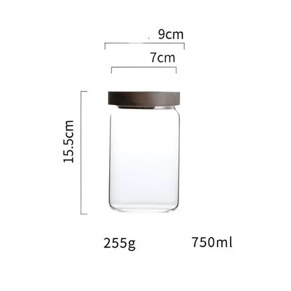Clear glass hermetic storage jar with dark brown wooden airtight lid 15.5cm tall 750ml by decorbites glass hermetic