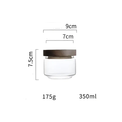Modern glass hermetic storage jar with dark brown wooden airtight lid clear glass 350ml decorbites glass hermetic jar
