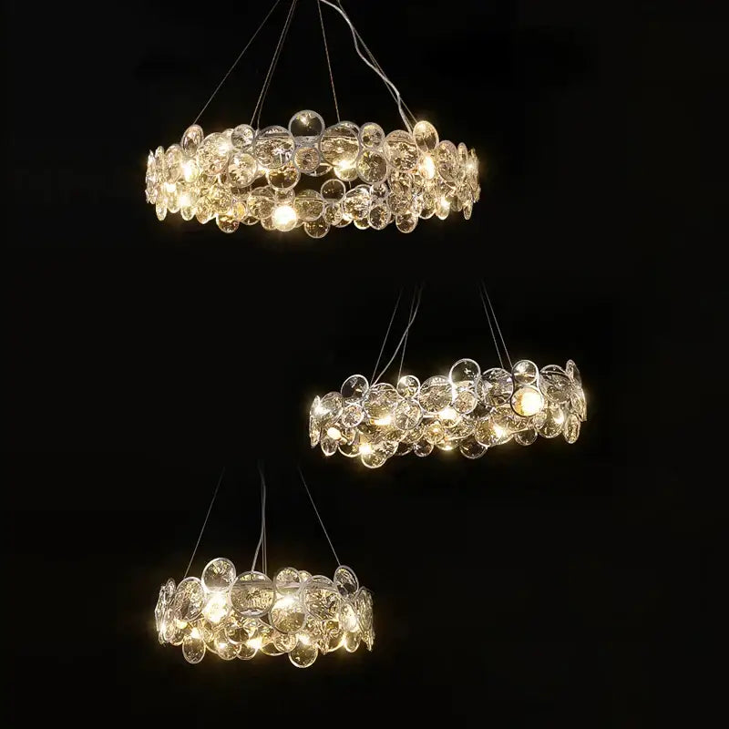 Modern glass orb crystal magic ring pendant light with three tiered clear glass orb chandeliers for living room decorbites crystal magic