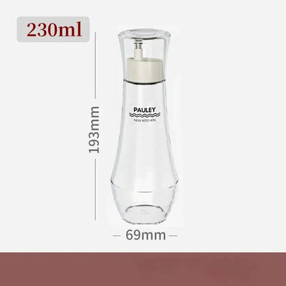 Modern glass seasoning bottle set with clear glass 230ml dispenser and white pump top by pauley new kitchen
