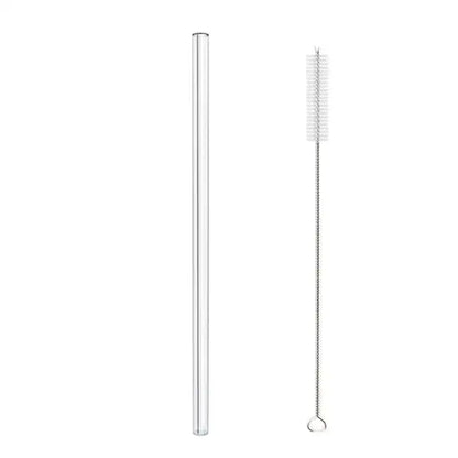 Modern glass straw set with decorbites glass straw clear glass and metal cleaning brush with white bristles and loop handle