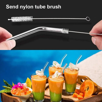 Silver stainless steel straw brush with nylon bristles and looped handle for decorbites glass straw set and kitchen use