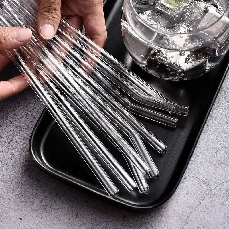 Modern clear glass straw set with sleek curved design and oil dispenser kitchen and bar accessory decorbites glass straw