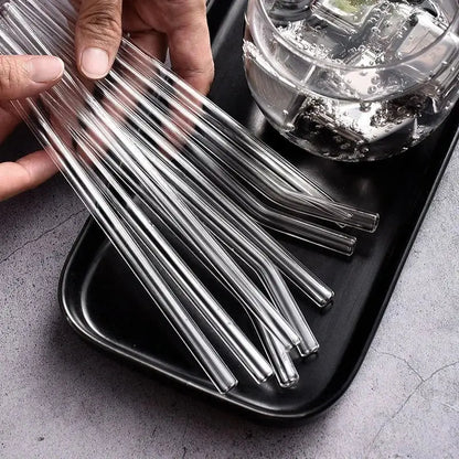 Modern clear glass straw set with sleek curved design and oil dispenser kitchen and bar accessory decorbites glass straw