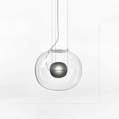 Modern glossy black glass ball pendant light with clear glass and a sleek metallic sphere for dining room decorbites brokis big