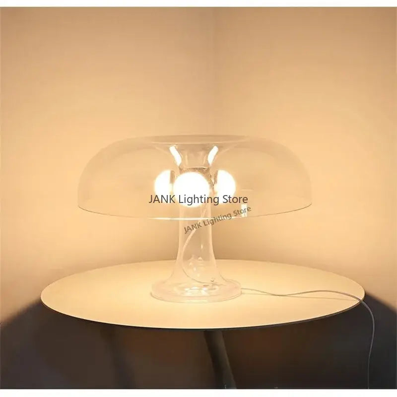 Clear glass mushroom table lamp with modern design for bedroom led lighting in a glossy orange finish