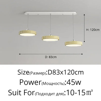Cream-colored modern pendant light with glossy pale yellow circular dimmable shades for dining room decorbites circular dimmable