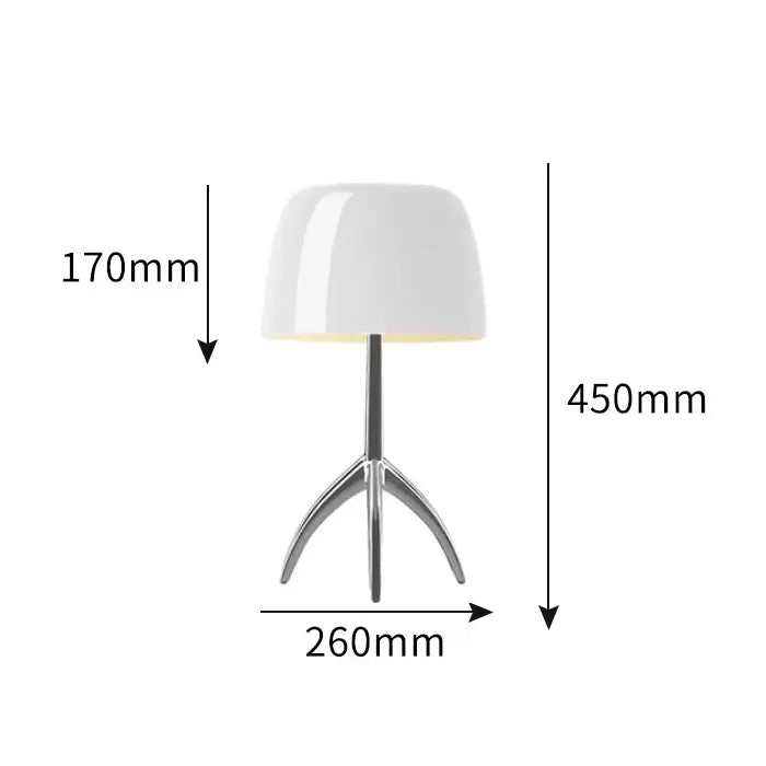A sleek white ceramic lamp with a metallic tripod base, 450mm tall, perfect as a decorbites candy color table light