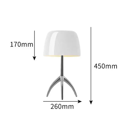 A sleek white ceramic lamp with a metallic tripod base, 450mm tall, perfect as a decorbites candy color table light