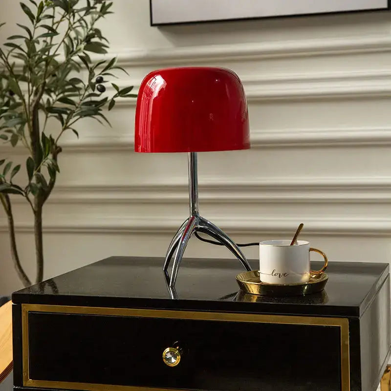 Modern glossy red candy color table light with vibrant glossy ceramic and sleek chrome tripod base for decorbites candy color style