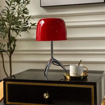 Modern glossy red candy color table light with vibrant glossy ceramic and sleek chrome tripod base for decorbites candy color style