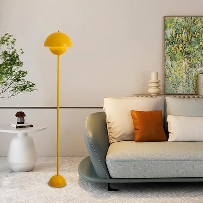 Bright yellow flower-like floor lamp with e27 led modern bulb for stylish living room dome lighting