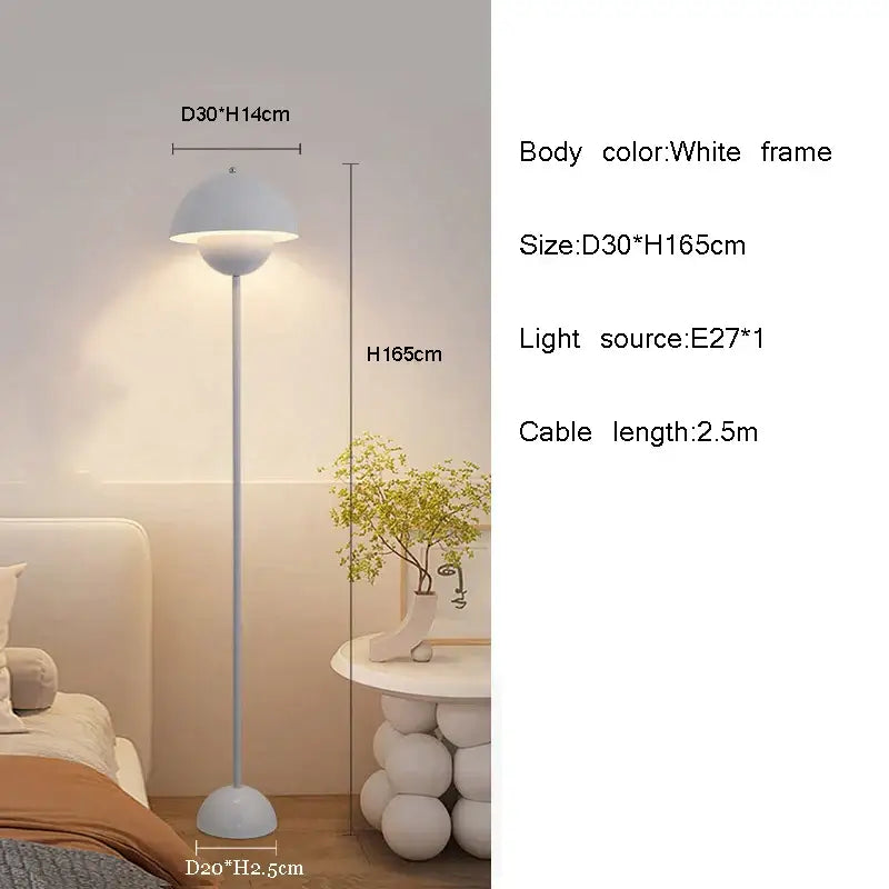 White dome-shaped floor lamp with sleek minimalist design and slender pole for modern glossy red e27 led modern lighting