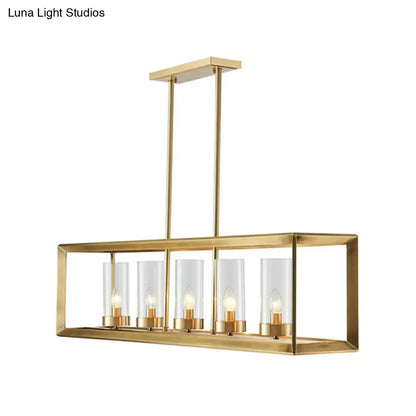 DecorBites gold pendant light with five clear glass cylinders perfect for dining room illumination