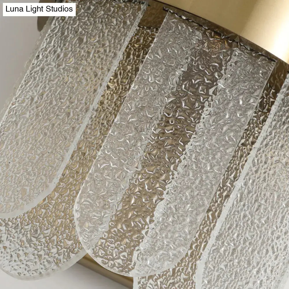 Modern gold 4 head wall lamp with clear hammered glass panels and led light type for bedroom use