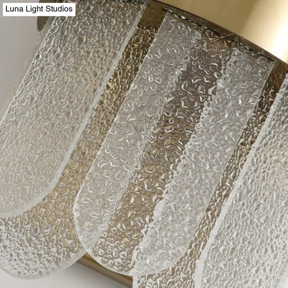 Modern gold 4 head wall lamp with clear hammered glass panels and led light type for bedroom use