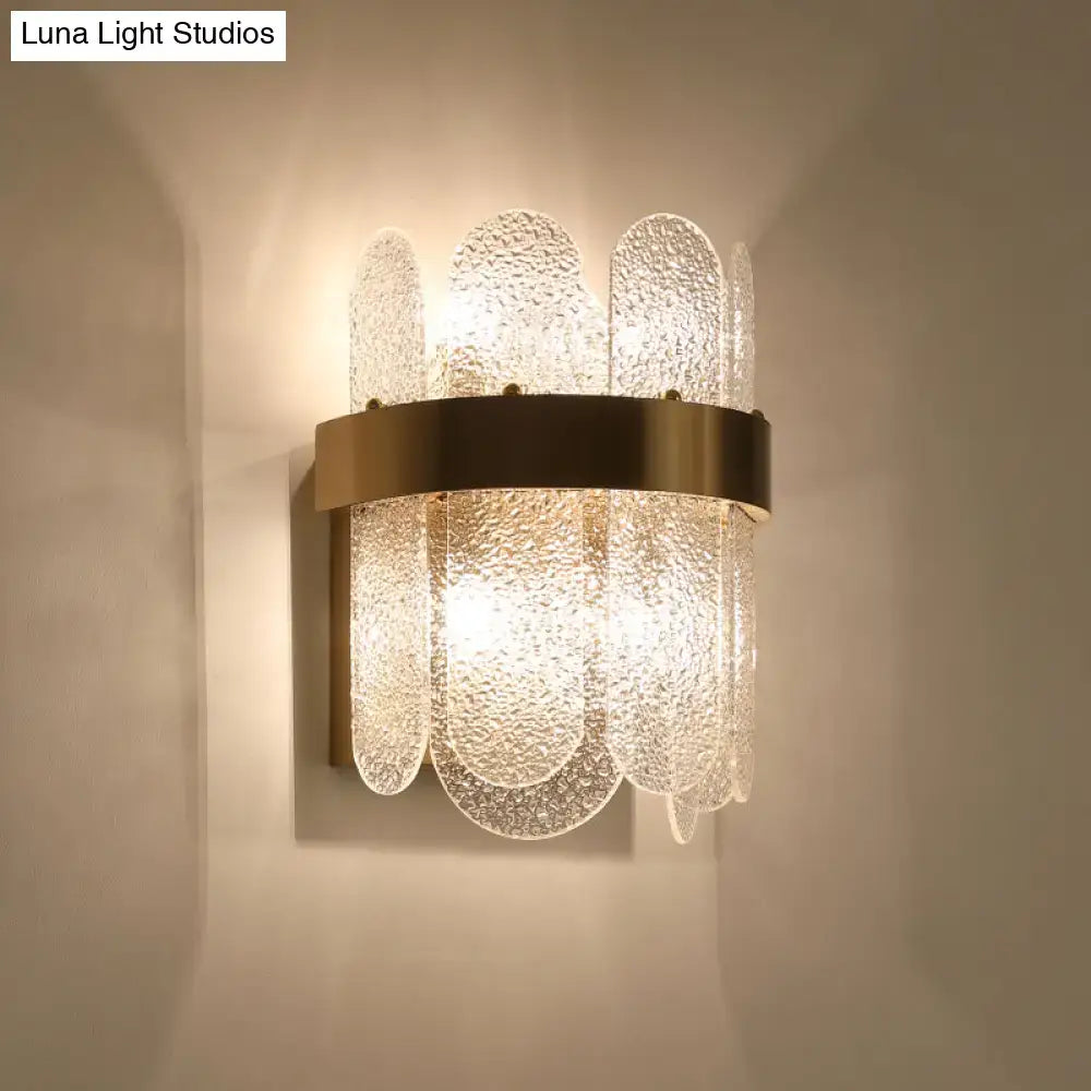 Modern gold 4 head wall lamp with brass frame clear hammered glass and led light type for bedroom sconce lighting