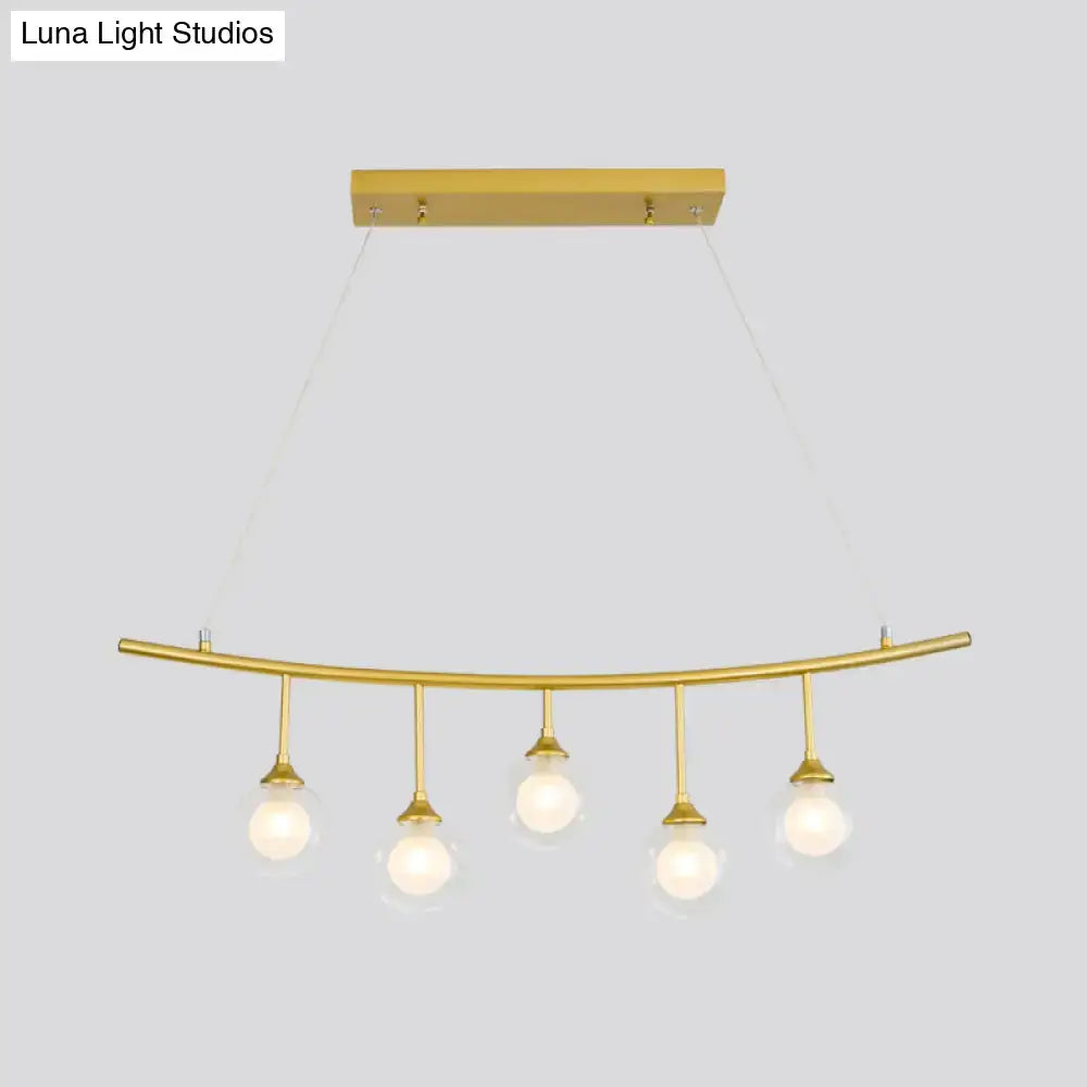 Gold-toned decorbites™ modern 5-bulb island pendant light with clear glass shades for 220v-240v and 110v-120v use