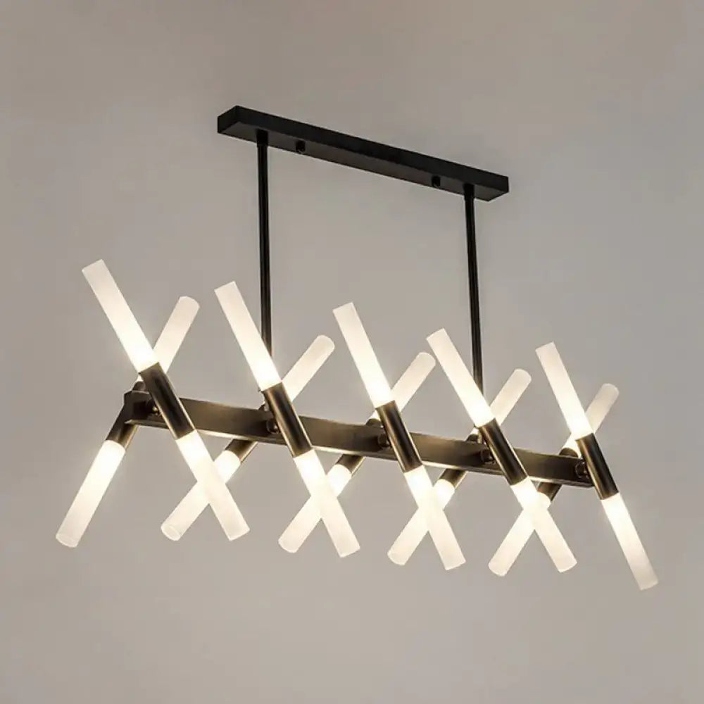Decorbites modern black metal 20-light acrylic chandelier with white glass rods in x-pattern for dining room 110v-120v 220v-240v