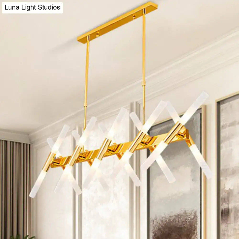 Gold-finished DecorBites modern 20-light acrylic chandelier with clear geometric x-pattern for dining room 110v-120v 220v-240v