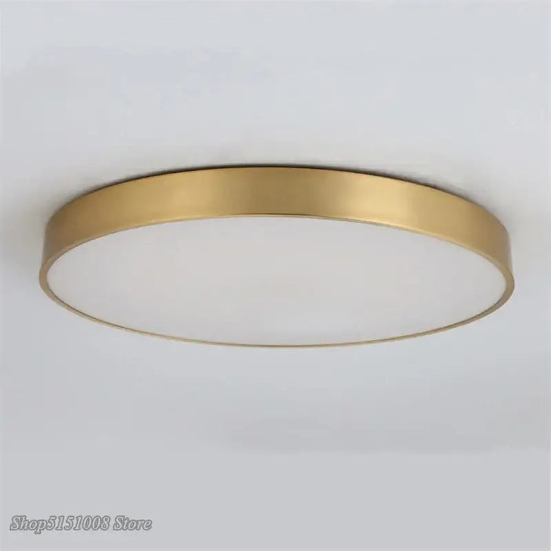 Modern gold acrylic led ceiling light with gold-toned circular design and frosted glass diffuser for living room