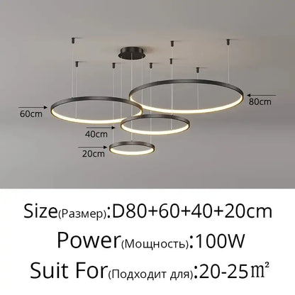 Modern black circular pendant light featuring multiple acrylic led rings in varying sizes for elegant dining room decorbites acrylic led design