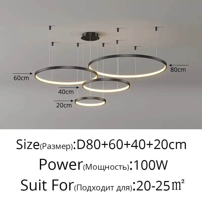 Modern black circular pendant light featuring multiple acrylic led rings in varying sizes for elegant dining room decorbites acrylic led design