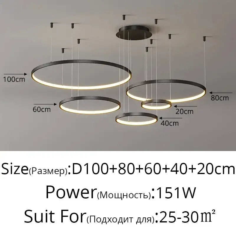 Modern black circular pendant light with multiple rings and sleek design featuring decorbites acrylic led ring