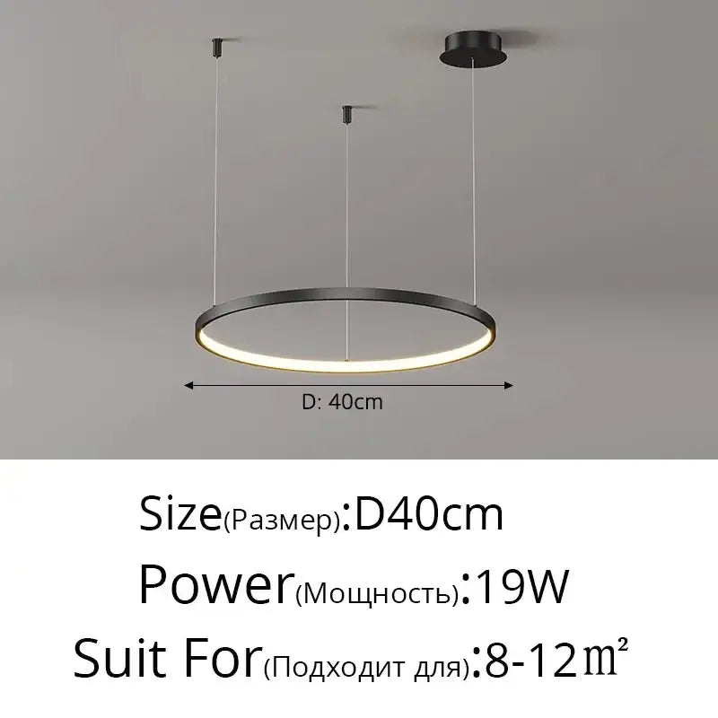 Modern black circular pendant light with illuminated acrylic led ring from decorbites for dining room decor