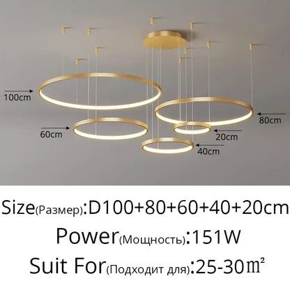 Modern gold acrylic led pendant light with multiple concentric rings for dining room decorbites acrylic led ring