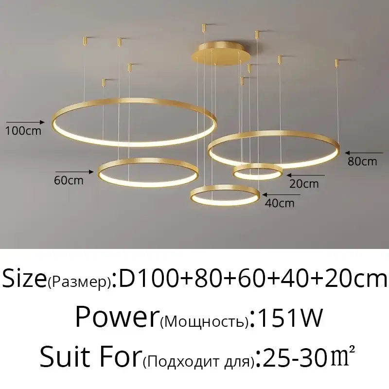 Modern gold acrylic led pendant light with multiple concentric rings for dining room decorbites acrylic led ring