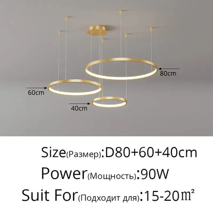 Modern gold finished acrylic led ring pendant light with three concentric rings for dining room decorbites acrylic led