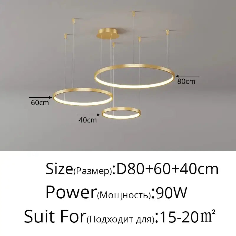 Modern gold finished acrylic led ring pendant light with three concentric rings for dining room decorbites acrylic led