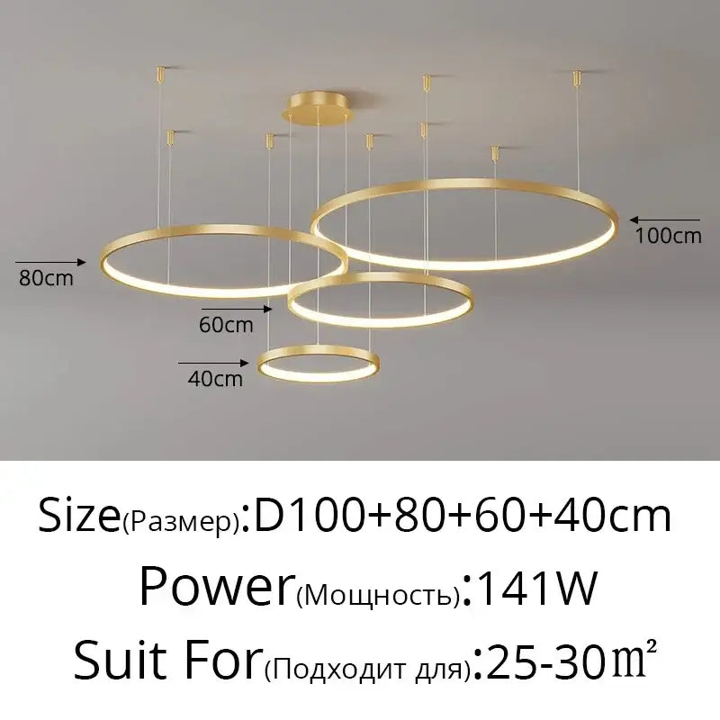 Modern gold-toned acrylic led ring pendant light with multiple concentric rings for dining room decorbites acrylic led design