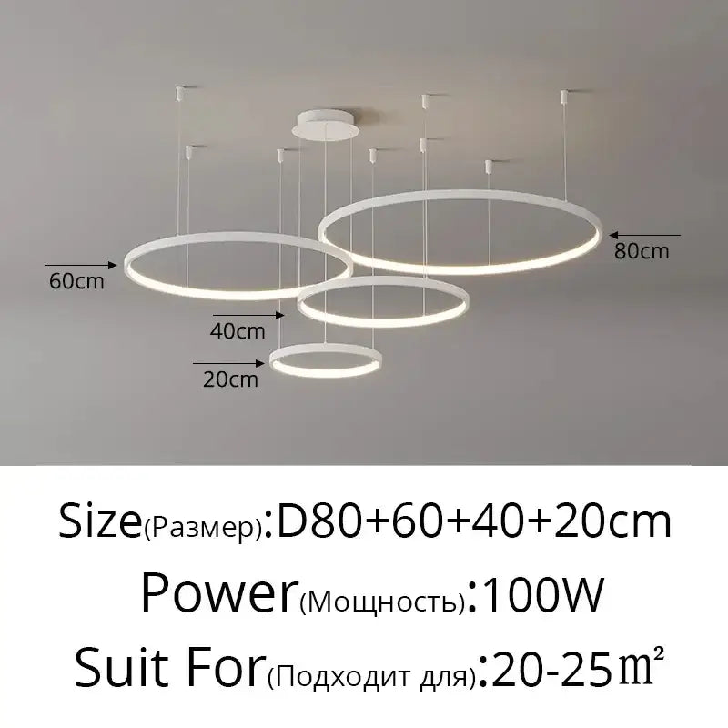 Modern white circular acrylic led ring pendant light with multiple ring sizes for dining room decorbites acrylic led